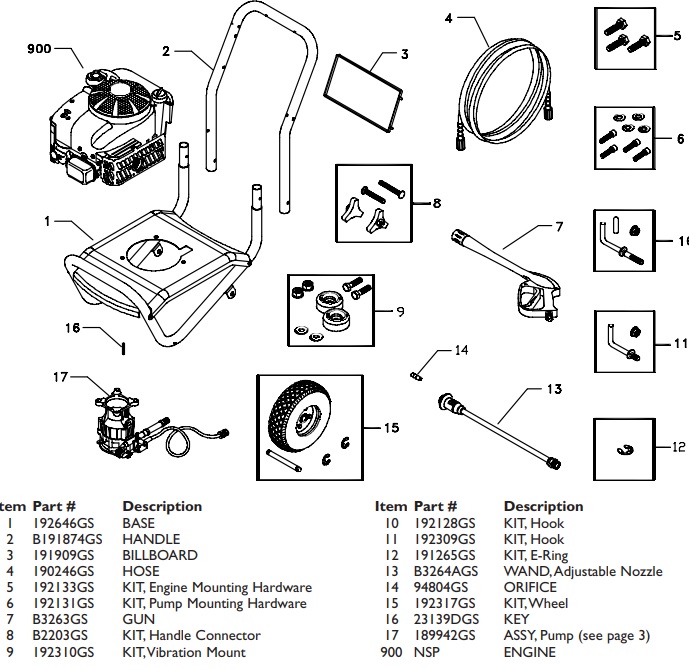 B&S model 01804-0 and pump breakdown rebuild kits